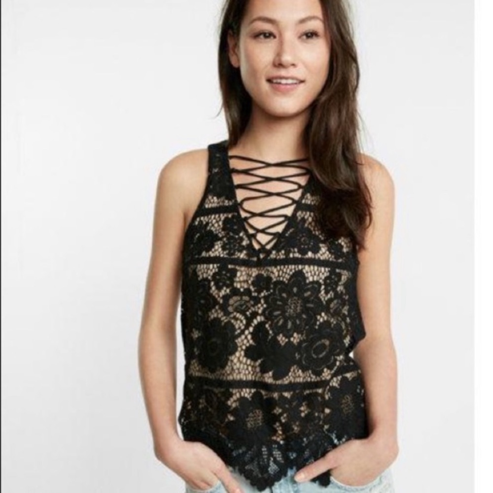 Express Sexy Lace Up Lacey Tank EUC